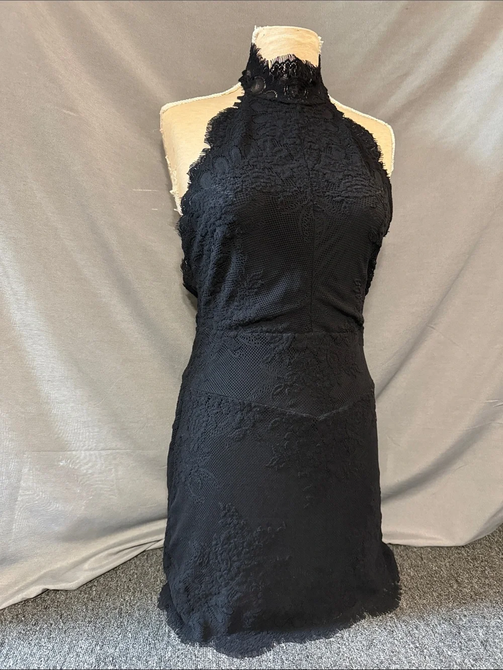 Free People Intimately Harper High Neck Lace Dress Black size Medium - Picture 4 of 12